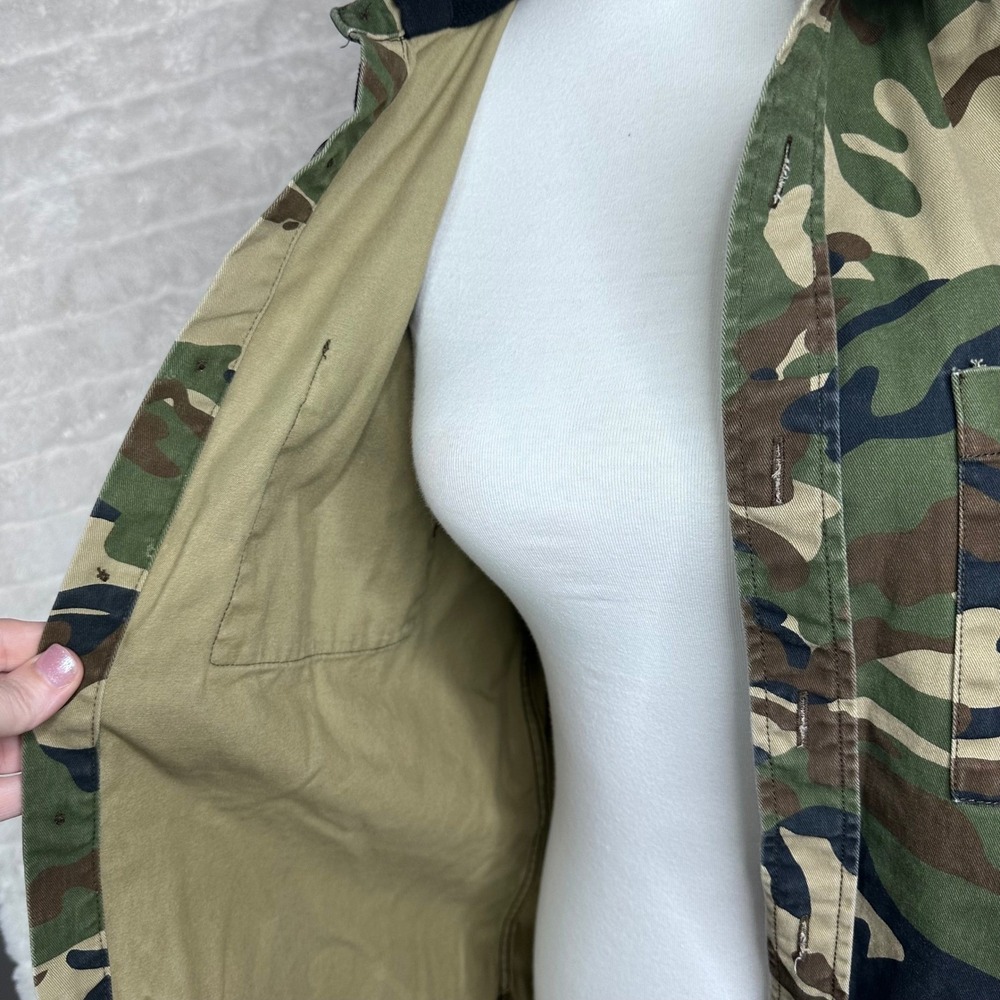 Forever 21 Men Camo Hooded Utility‎ Shirt Jacket Button Down Long Sleeve Size S - Picture 3 of 7